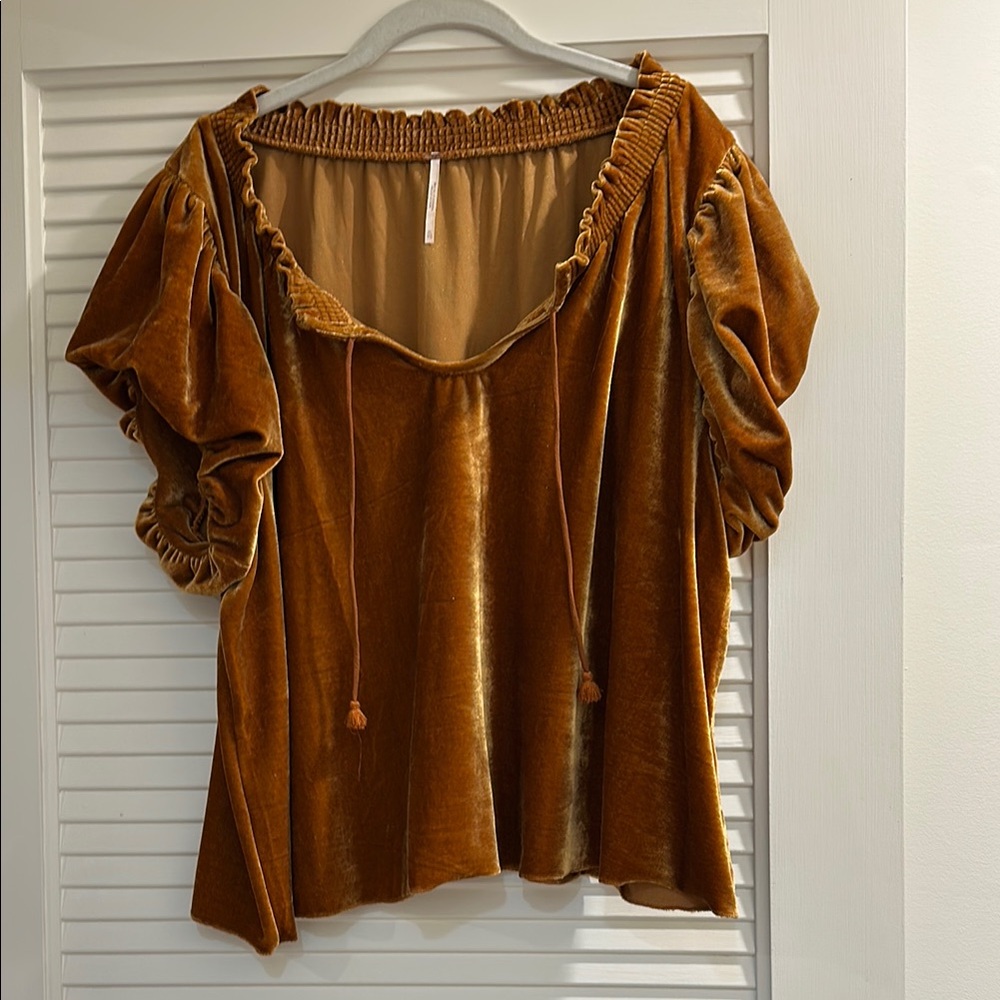 Free People Gold Relaxed Ruffled Blouse